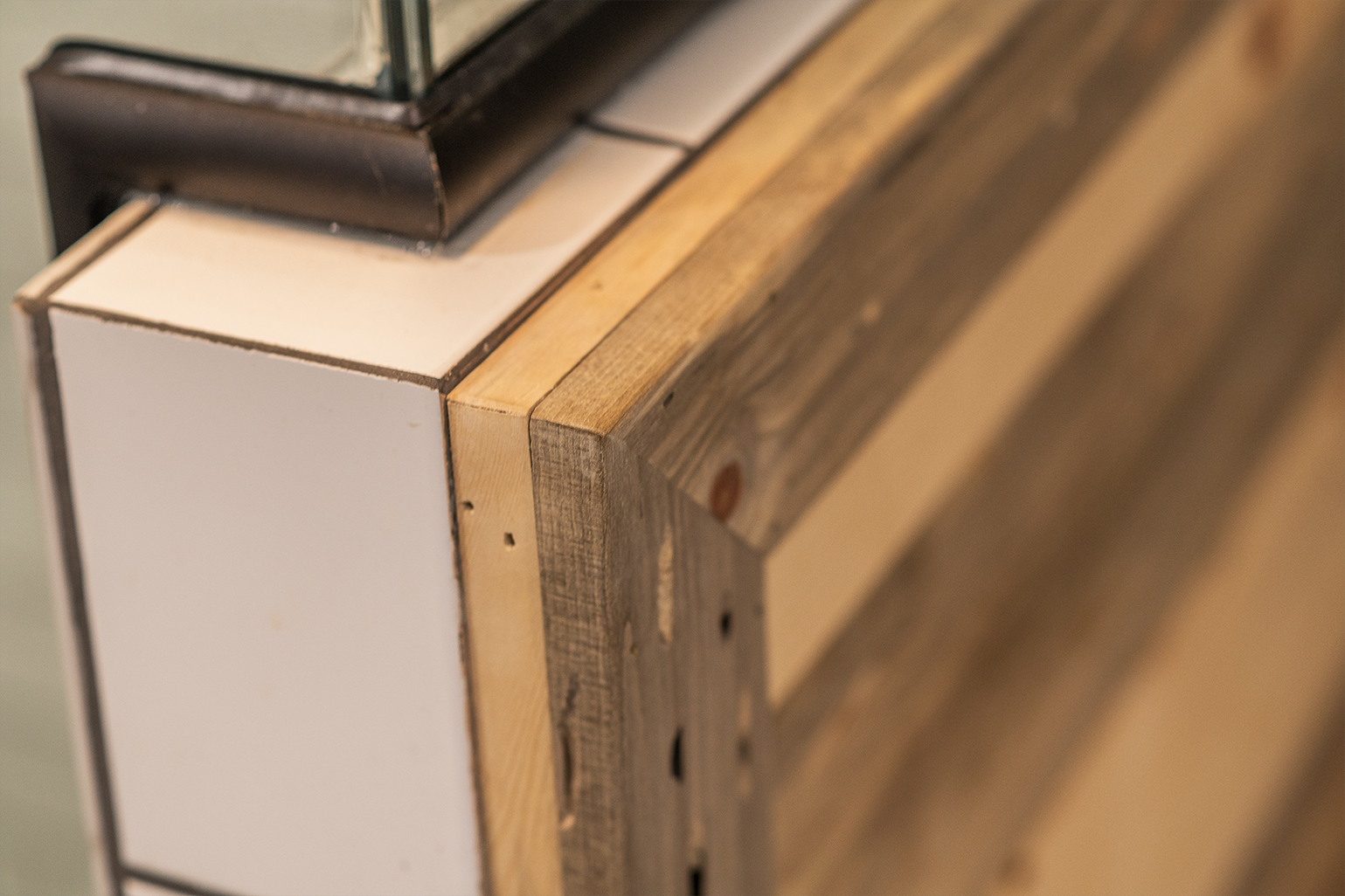 Turner Hill shower tile and wood trim detail
